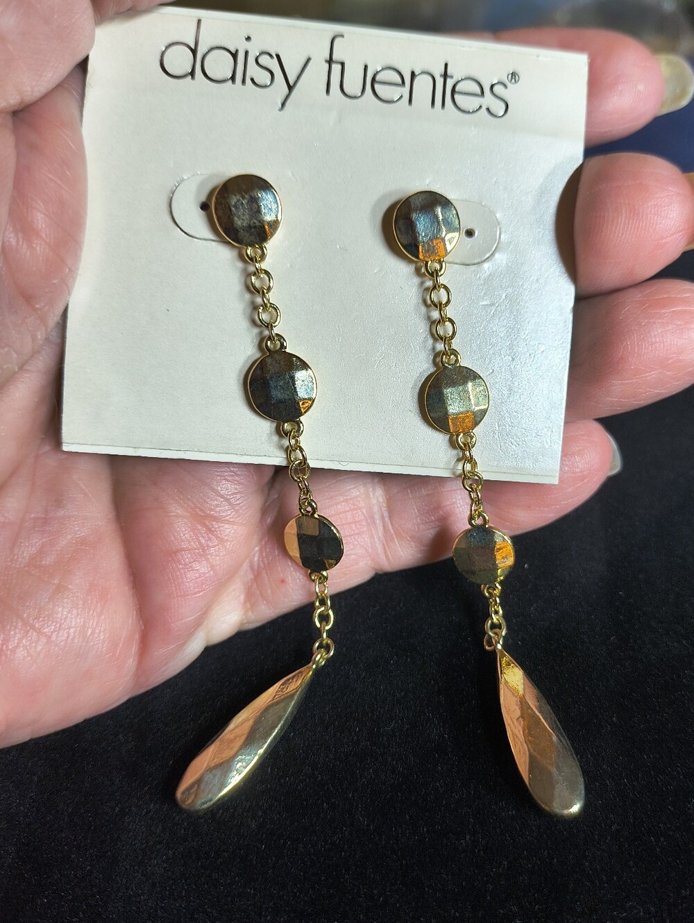 Daisy Fuentes Gold Tone Faceted Drop Earrings NWT Kohl's Long Dangle Earrings